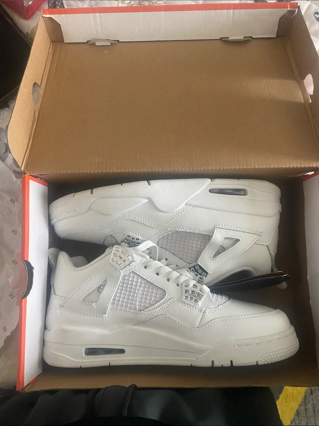 White Metallic Jordan 4 Mens